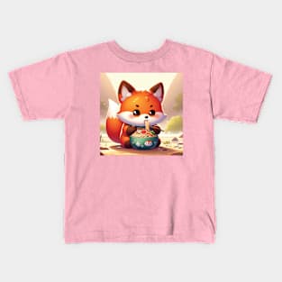 Cute Fox Eating Ramen Kids T-Shirt